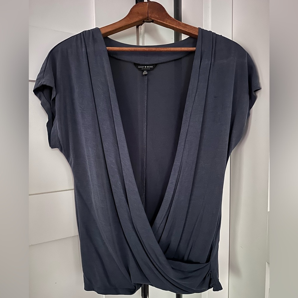 Lucky Brand Blue Sandwash Wrap Top